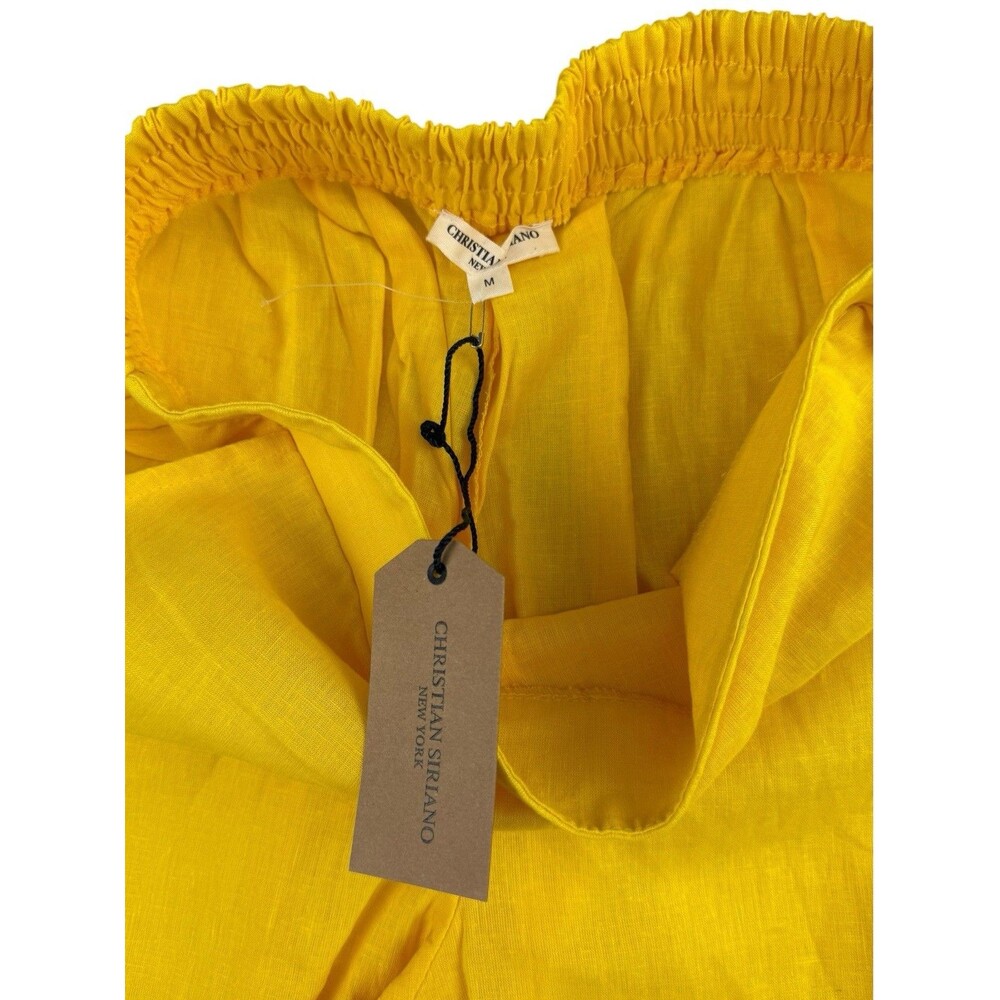 Christian Siriano Yellow Linen Embroidered Eyelet 2 Piece Crop Top Pants Set M - Picture 5 of 12